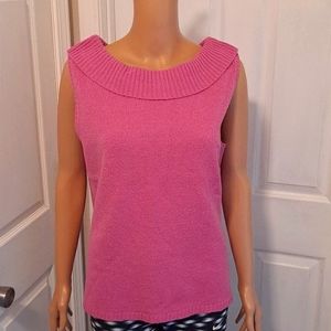Carolyn Taylor Hot Pink Ribbed Roll Neck Sleeveless Sweater